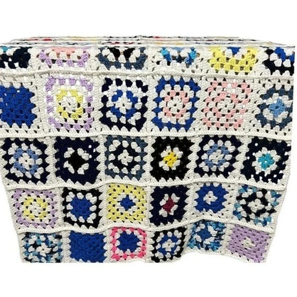 Handmade Crochet Granny Square Blanket Multicolor Throw Lap‎ Afghan 56x36